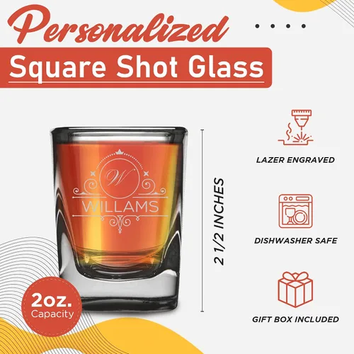 Miniatura 3 de Monograma personalizado con nombre inicial grabado con láser cuadrado de base pesada de 2 onzas con caja de regalo opcional, regalos de nombre