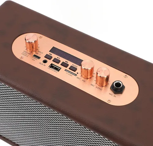 Miniatura 5 de Altavoz portátil retro, altavoz vintage de piel sintética con 10 W x 2 altavoces duales, tiempo de reproducción de 8 horas de duración, entrada