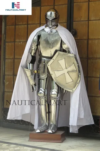 Miniatura 3 de NauticalMart Traje completo de armadura de caballero LARP para disfraz de Halloween, escudo, malla de cadena
