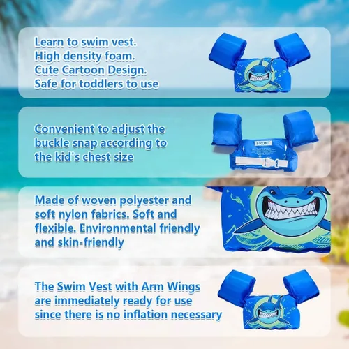 Miniatura 4 de AmazeFan Chaleco salvavidas de natación para niños, para piscina, flotadores de ayuda para nadar, chaleco de natación con bolsa de almacenamiento