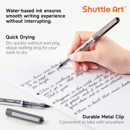 Miniatura 3 de Bolígrafos Shuttle Art, paquete de 10 bolígrafos de punta extra fina de 0.5mm con tinta líquida negra, bolígrafos de secado rápido y duraderos