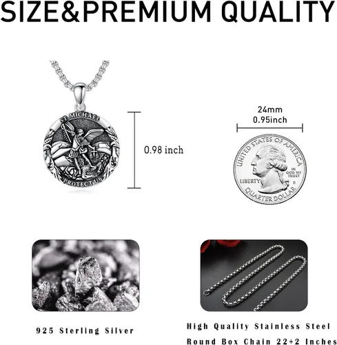 Miniatura 23 de CEKAMA - Collar de plata de ley 925 con dije de amuleto para hombres y mujeres, con cadena de 0.098 in, 22 pulgadas + 2 pulgadas