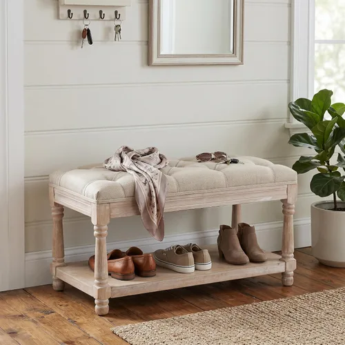 Miniatura 10 de Kmax Banco de Almacenamiento para Entrada Acolchado Banco Zapatero Banco de Ventana de Madera Negra para Pasillo Entrada Dormitorio Esquina, Beige