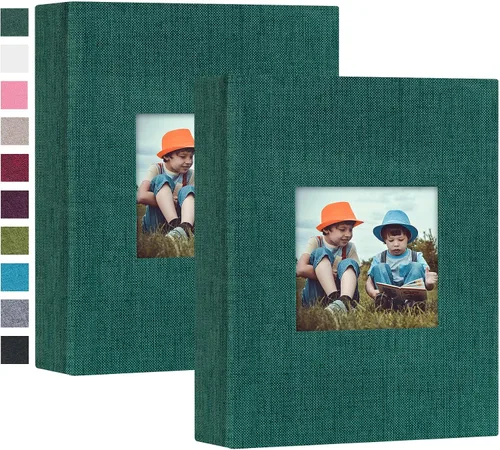 Miniatura 13 de Mublalbum Paquete de 2 pequeños álbumes de fotos de 4 x 6 pulgadas, cubierta de lino con ventana de exhibición, mini libro de imágenes, cada uno