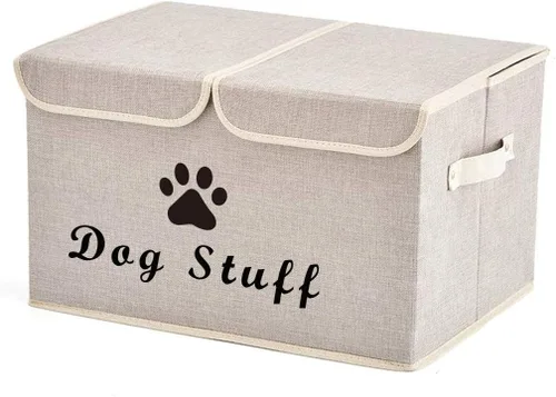 Miniatura 14 de Caja de almacenamiento de juguetes para mascotas con tapa y organizador de cesta, cubo plegable perfecto para sala de estar, sala