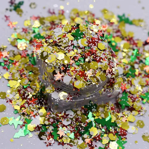 Miniatura 51 de Caja y juego de 12 colores – Árbol de copo de nieve de Navidad Serie de mezclas gruesas con purpurina – Festival Rave Beauty Maquillaje de cara