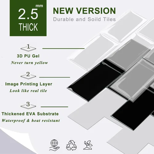 Miniatura 7 de STICKGOO Azulejos de Subway de 10 Hojas para Despegar y Pegar para Salpicadero, Azulejos de Vinilo Autoadhesivos Negros para Pared, Salpicadero