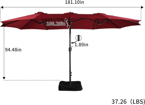 Miniatura 2 de Boyel Living Sombrilla de patio de 15 pies con base incluida, sombrilla de doble cara para exteriores, sombrilla extragrande para patio Rojo