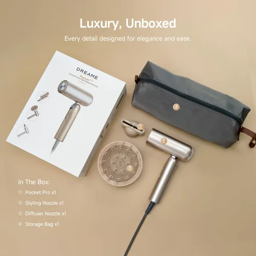 Miniatura 11 de Dreame Secador de pelo Pocket Pro, secador de pelo de viaje de doble voltaje con difusor, soplador de pelo iónico profesional de alta velocidad