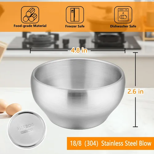 Miniatura 2 de LIANYU Juego de 2 piezas de cuencos para niños pequeños de acero inoxidable 304, cuencos pequeños de 12oz para niños, juego de alimentación