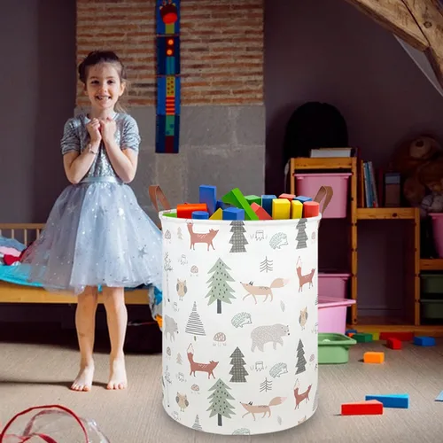 Miniatura 4 de FXOLCSHE Cesta de lavandería para bebés con animales, cesta de lavandería para bebés de animales del bosque, cesta de juguetes para niños, cesta