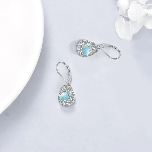 Miniatura 168 de Aretes colgantes con forma de lágrima de filigrana de piedra lunar de plata de ley 925 con cierre de palanca para mujer, regalos de joyería