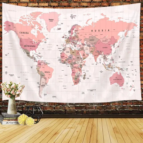 Miniatura 17 de JAWO Tapiz de mapa del mundo, mapa del mundo con países y ciudades principales, tapices de pared para niños y estudiantes, tapiz de mapa mundial