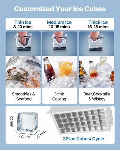 Miniatura 4 de VEVOR Máquina comercial para hacer hielo, 80 libras/24 horas con capacidad de almacenamiento de 13 libras, encimera, independiente/debajo
