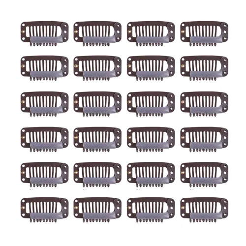 Miniatura 15 de YANTAISIYU 24 unids/lote 1.260 in 9-dientes Metal peluca clips con tapón de goma, peluca invisible accesorios clips (negro)