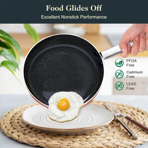 Miniatura 4 de M MELENTA Juego de ollas y sartenes antiadherentes, juego de utensilios de cocina de cerámica de 7 piezas, juegos de utensilios de cocina de Cobre