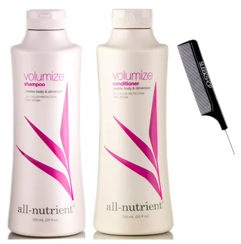 Sleekshop Juego de champú y acondicionador VOLUMIZE de peine + todo en nutrientes, 25 onzas grandes, para mayor volumen y dimensión del cabello (con