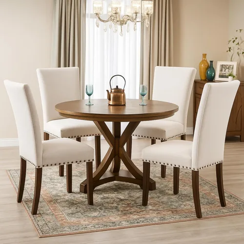 Miniatura 26 de Juego de 2 sillas de comedor Parsons, sillas tapizadas con cabeza de clavo para comedor y cocina con cojines gruesos y patas de madera, verde