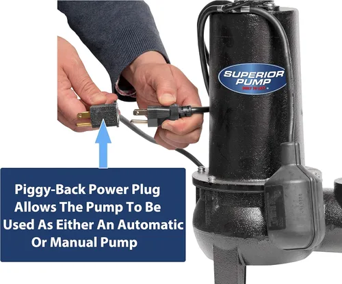 Miniatura 5 de Superior Pump 93015-U Bomba de aguas residuales de hierro fundido con interruptor flotante amarrado y kit de bacia, 1/2 HP, Negro