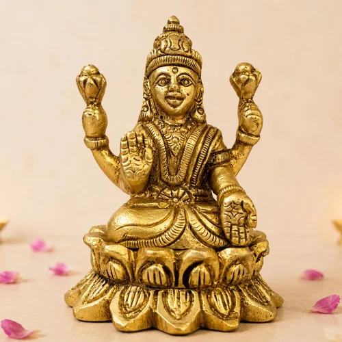 Miniatura 10 de LOVENSPIRE Estatua de diosa Lakshmi de latón macizo para Pooja (3.5 pulgadas) – Ídolo de la deidad espiritual india para decoración de mandir
