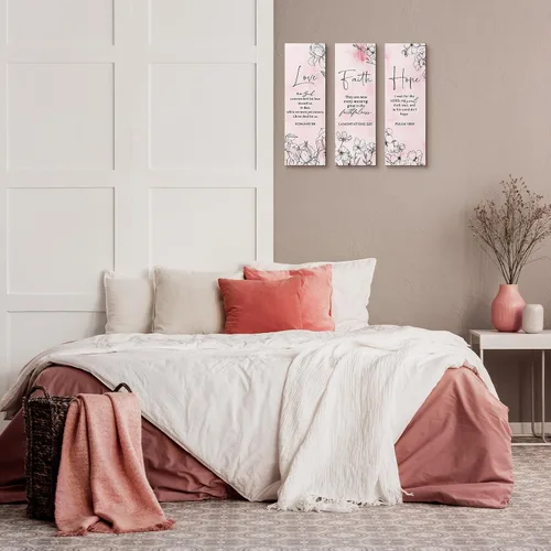Miniatura 6 de Qunclay 3 piezas de versículos bíblicos para mujer, arte de pared de escritura cristiana inspiradora rosa y morado, arte de pared de fe esperanza