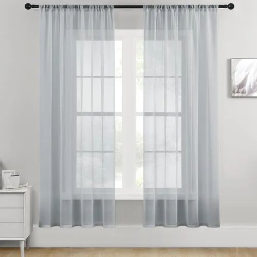Miniatura 25 de MRTREES Cortinas transparentes de Aqua Blue, para cocina, de 36 pulgadas de longitud, cortinas transparentes de gasa con filtro de luz, cortinas