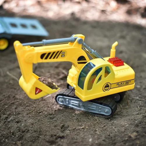 Miniatura 4 de Maxx Action Transporte de vehículos de 17 pulgadas con excavadora - Luces brillantes y sonidos de construcción Remolque alimentado por fricción