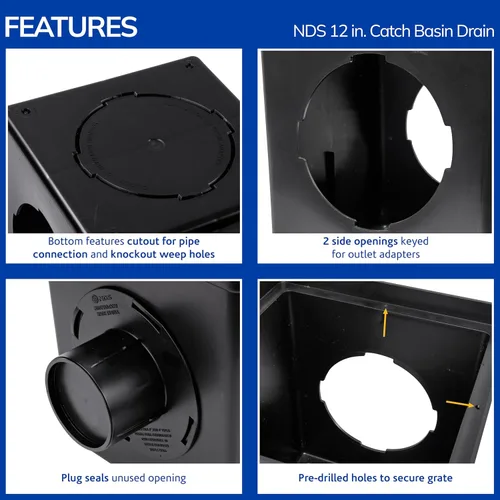 Miniatura 3 de Kit de drenaje para lavabo cuadrado NDS 1200BKITRTL1PK con drenaje de lavabo de 2 aberturas, 2 adaptadores, 1 tapón de salida y 1 rejilla de drenaje