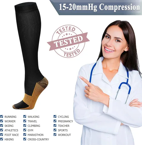 Miniatura 6 de QUXIANG Calcetines de compresión de cobre para mujer y hombre (8 pares) Lo mejor para correr atletismo ciclismo 15-20 mmHg, Cobre