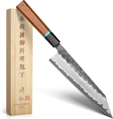 Miniatura 9 de Cuchillo de chef japonés KAWAHIRO, cuchillo de cocina forjado negro de 210mm VG10, cuchillo de chef profesional hecho a mano con mango ergonómico