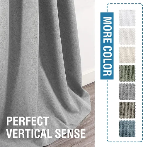Miniatura 8 de H.VERSAILTEX Cortinas de lino 100% opacas, cortinas térmicas para sala de estar, cortinas de arpillera texturizadas con ojales de lino de doble