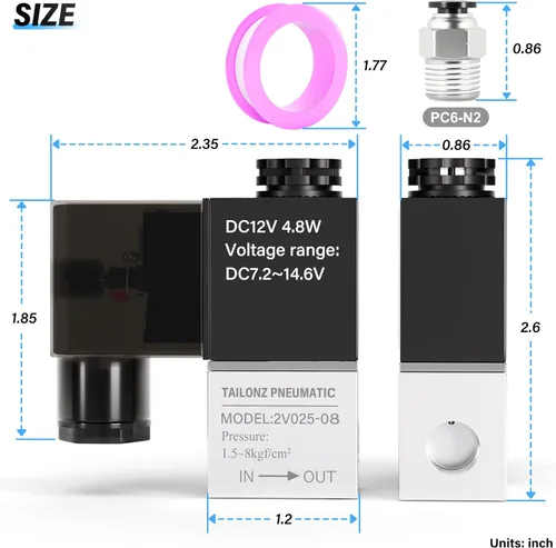 Miniatura 2 de TAILONZ PNEUMATIC 1/4 pulgada NPT 12V 2 posición 2 manera normalmente cerrada electromagnética válvula de aire 2V025-08 caja de conexiones