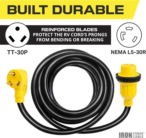 Miniatura 3 de Iron Forge Cable Cable de extensión RV de 30 amperios de 6 pies - 10/3 STW TT-30P a NEMA L5-30R 125v Cable de alimentación de RV resistente para uso