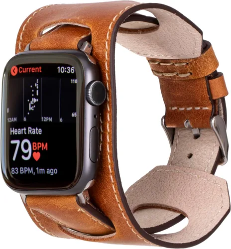 HARDISTON Correa de puño para reloj compatible con Apple de 38 mm para hombres y mujeres, hecha a mano de cuero genuino, compatible con iWatch