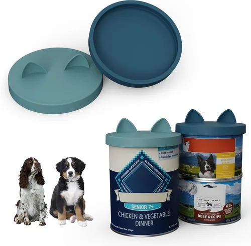 Miniatura 8 de OHMO Paquete de 2 tapas para latas de comida para mascotas (3.3 pulgadas/3.346 in), tapas de silicona para latas de comida para mascotas de 5.5