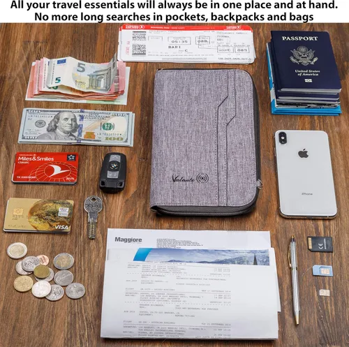 Miniatura 2 de Valante - Organizador de documentos de viaje familiar prémium con capacidad para pasaporte RFID, Gris, L, Cartera RFID