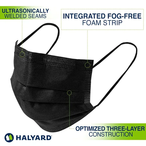 Miniatura 4 de HALYARD Mascarilla desechable con cintas elásticas para las orejas, sin niebla, estilo plisado, máscara de procedimiento ASTM NIVEL 3, cuidado