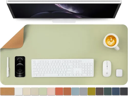 Miniatura 21 de Tapete de escritorio grande de corcho natural y cuero, tapete de escritorio ecológico, protector de escritorio de doble cara, tapete de teclado Café