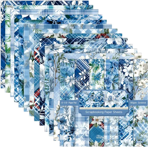 Miniatura 9 de Papel de recortes de Navidad de Poinsettia, 24 hojas de 6 pulgadas, de una sola cara, sin ácidos, papel de patrón floral de Navidad plegado plano
