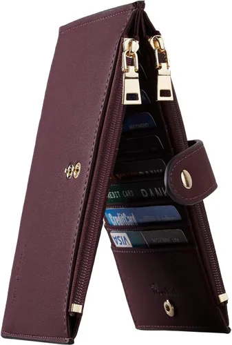 Miniatura 18 de Travelambo Billeteras de cuero para mujer, delgada, con bloqueo RFID, billetera plegable para tarjetas de crédito, Marrón beige