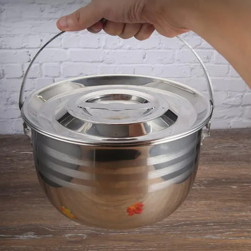 Miniatura 4 de LIFKOME Olla de sopa antiadherente grande con tapa, utensilios de cocina de acero inoxidable para acampar, olla de estofado de alta capacidad
