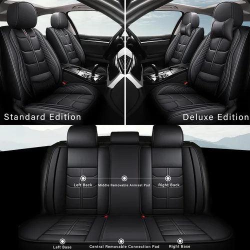 Miniatura 6 de URINOVET Funda de asiento de coche para Nissan Pathfinder 2000-2023, funda de asiento delantero y trasero de 5 plazas, fundas de asiento de cuero