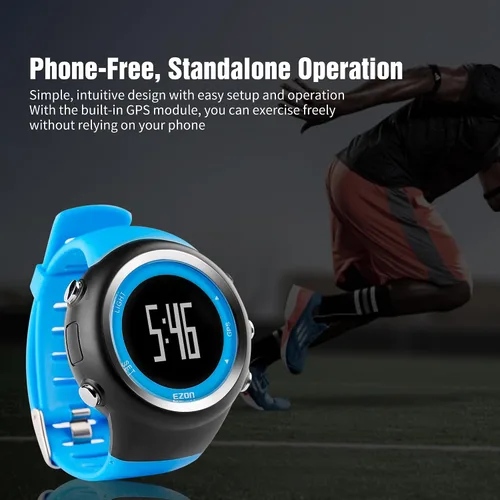 Miniatura 3 de EZON Reloj GPS para correr con alarma de ritmo de distancia, contador de calorías y cronómetro para hombres (azul)
