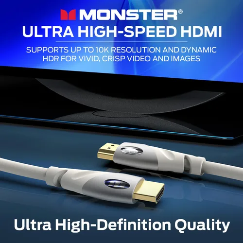 Miniatura 3 de Monster Cable HDMI 4k Ultra HD con Ethernet, resistente a la corrosión, contactos de oro rosa de 24 k y conexión V-Grip, cable HDMI para PS3