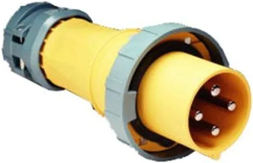 Marinco M4100P12 Enchufe de alimentación de orilla macho, conector eléctrico, amarillo, 100 Amp 125/250V 4 cables de bloqueo