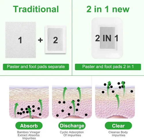 Miniatura 3 de 2 en 1 20 piezas de almohadillas para pies, almohadillas naturales de vinagre de bambú y polvo de jengibre