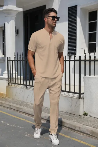 Miniatura 50 de FZNHQL Conjunto deportivo de moda para hombre, 2 piezas, casual, atlético, para correr, manga corta/larga, conjunto para hombre