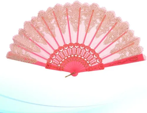 Miniatura 6 de EXCEART Macramé Decor - 1 abanico de mano plegable floral de encaje, estilo chino, ventilador plegable grande para festivales, bodas, fiestas