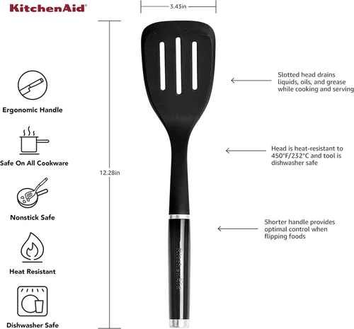 Miniatura 2 de KitchenAid Gourmet - Espátula ranurada de nailon, 13.65 pulgadas, color negro