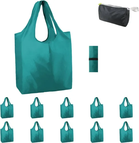 Miniatura 17 de BeeGreen Bolsas de comestibles reutilizables de Navidad con bolsa de almacenamiento con cremallera, paquete de 10 bolsas de compras reutilizables a